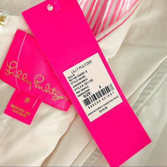 🎀HP🎀 Lilly Pulitzer ADDISON SEERSUCKER one shoulder pink white DRESS 8 NWT - Picture 8 of 16
